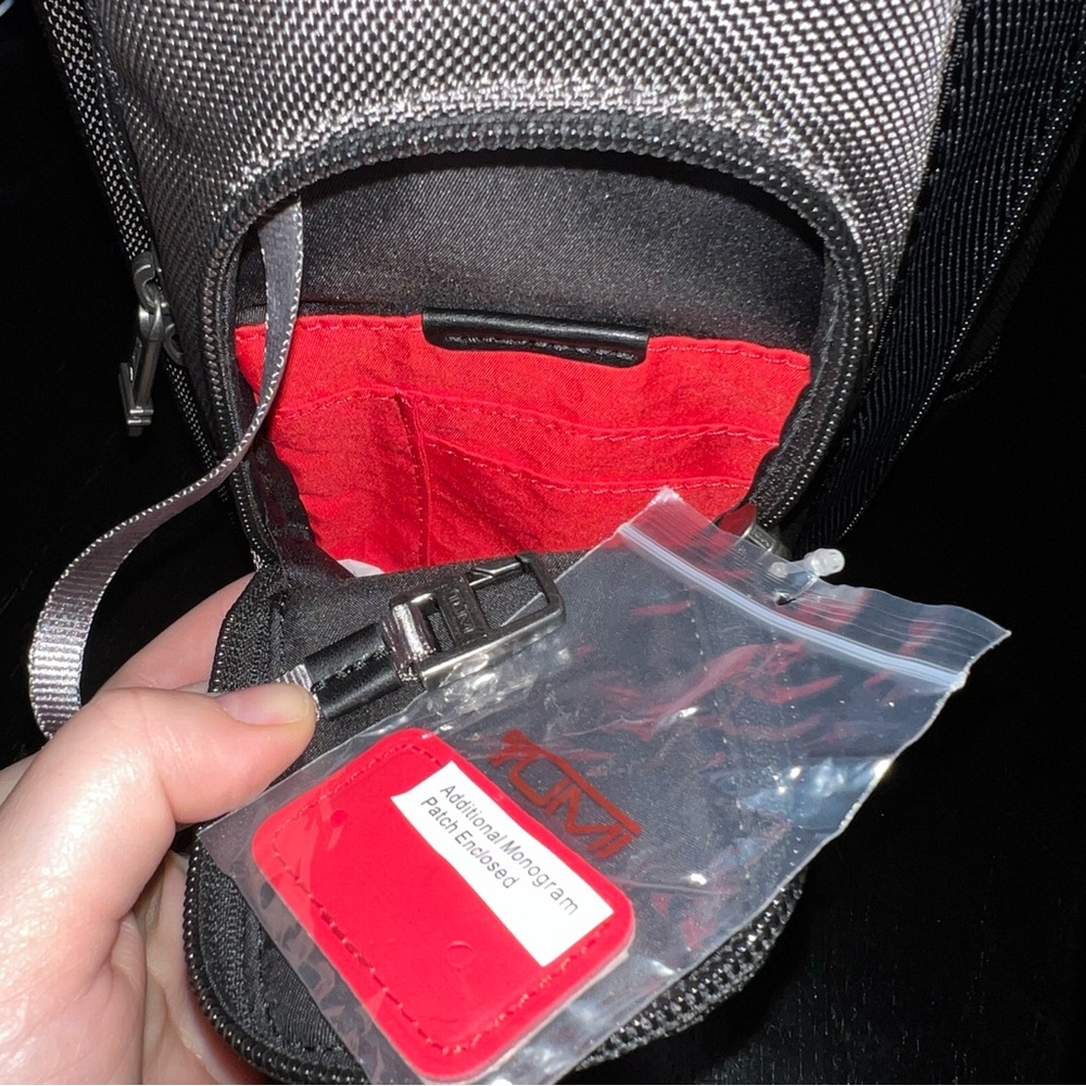 Tumi Gray, Black, and Red Higgins Ballistic Nylon Sling Bag - Picture 3 of 11